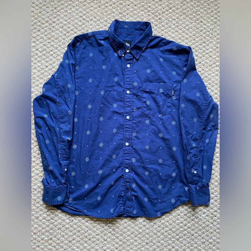 Stussy Navy Cotton Long Sleeve Button Shirt Size XL